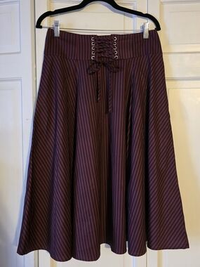 Belle Poque Burgundy & Black Striped Corset Lace-Up Skirt A-Line Retro Goth